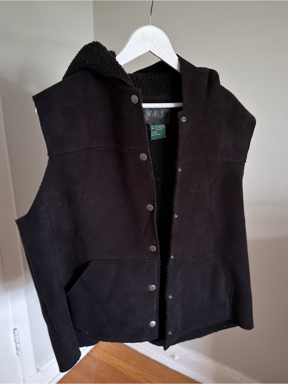 Ralph Lauren Black Hooded Sherpa-Lined Vest Jacket